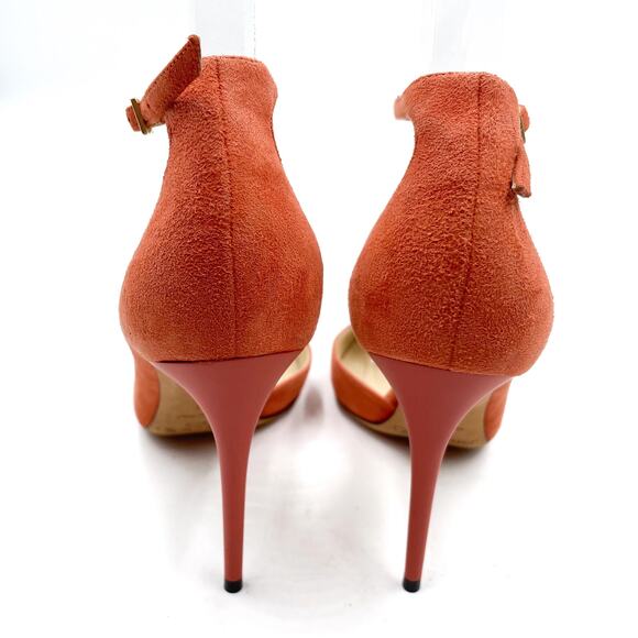Jimmy Choo Lucy Pumps Peach Orange Suede Pointed Toe Ankle Strap Heels Sz 36 / 6 - Picture 6 of 9